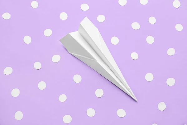 Paper Plane Dots Lilac Background — Stockfoto