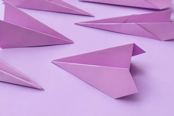 Lilac Paper Planes Color Background Closeup — Stock Photo, Image