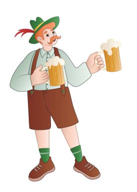 Beyaz arka planda bira olan Alman bir adam. Ekim Festivali Kutlaması