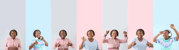 Set Mature African American Woman Color Background — Foto de Stock