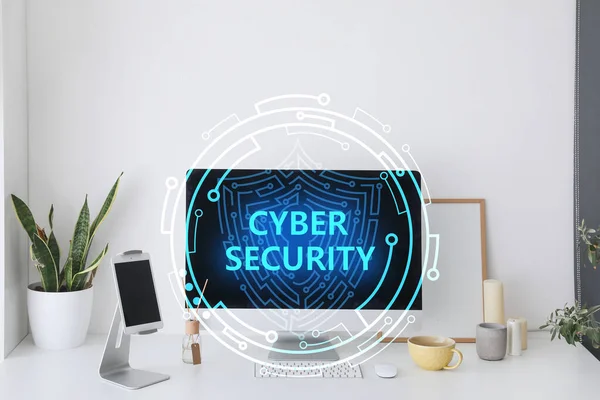 Modern Computer Workplace Cyber Security Concept —  Fotos de Stock