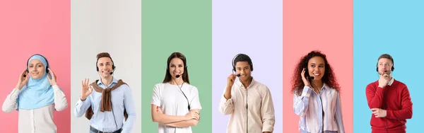 Set Technical Support Agents Color Background — Stockfoto