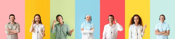 Set Technical Support Agents Color Background — Photo