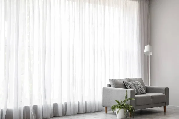 Interior Light Living Room Grey Sofa Standard Lamp Houseplant — Foto de Stock