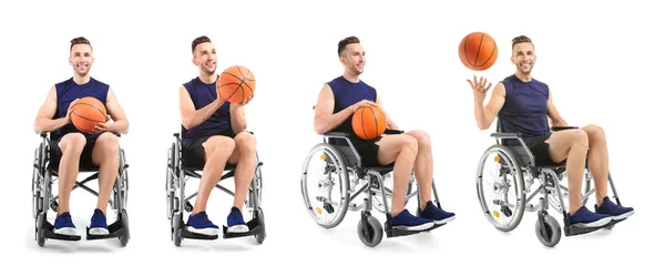 Set Young Basketball Player Wheelchair White Background — Stock Photo, Image