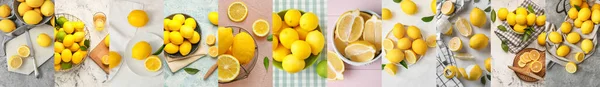 Collage Many Ripe Lemons Top View — Photo