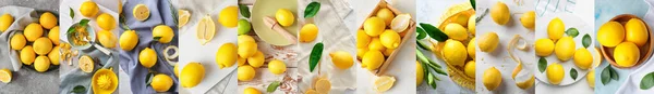 Collage Many Ripe Lemons Top View — Stockfoto