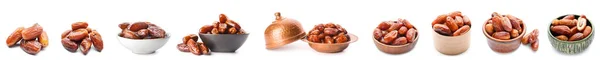 Set Delicious Dates White Background — Φωτογραφία Αρχείου