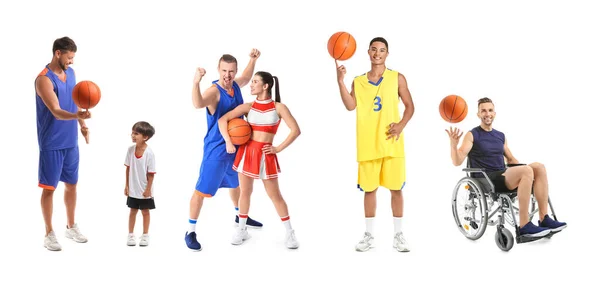 Set Different Basketball Players White Background — стоковое фото