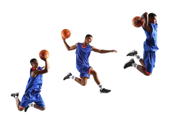 Set Young African American Basketball Player White Background — Photo