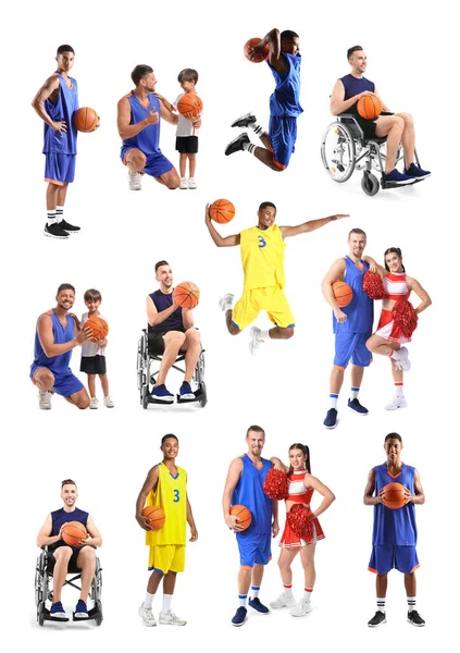 Set Dari Pemain Basket Yang Berbeda Pada Latar Belakang Putih — Stok Foto