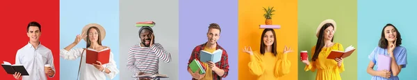 Set Many People Books Color Background — Foto Stock