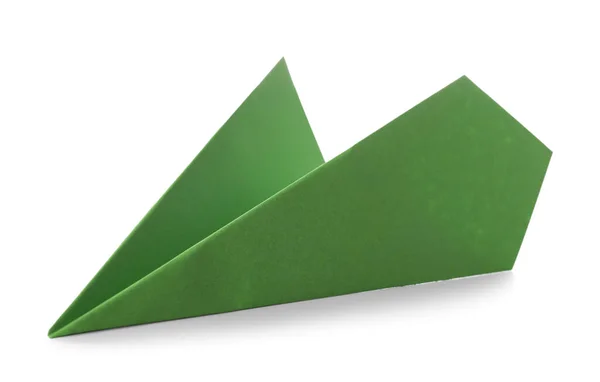 Grünes Papier Flugzeug Auf Weißem Hintergrund — Stockfoto