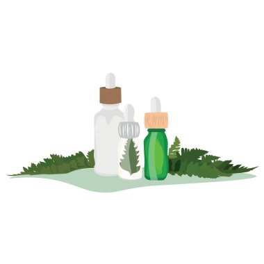 Natural cosmetics with herbal extract on white background