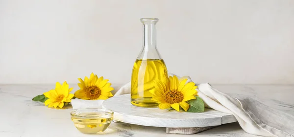 Bottle Sunflower Oil Light Background — Stock Fotó
