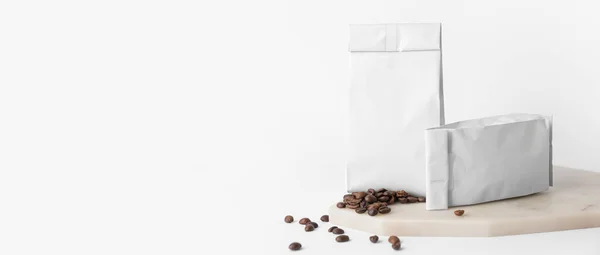 Coffee Bags White Background Space Text — Fotografia de Stock