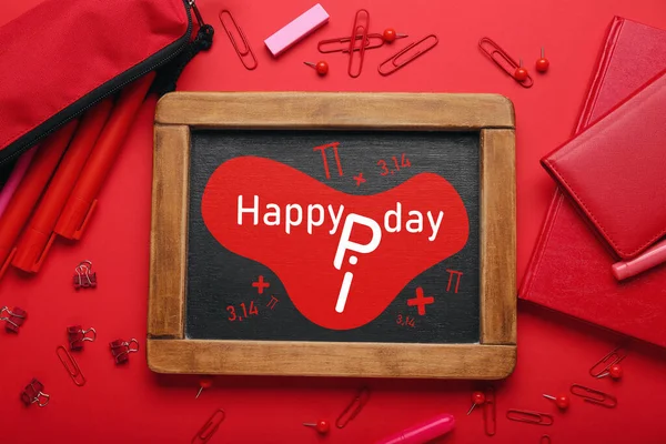 Chalkboard Text Happy Day Stationery Red Background — Fotografia de Stock