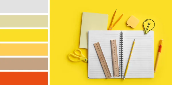 Set Stationery Drawn Light Bulb Yellow Background Different Color Patterns — Stock Fotó