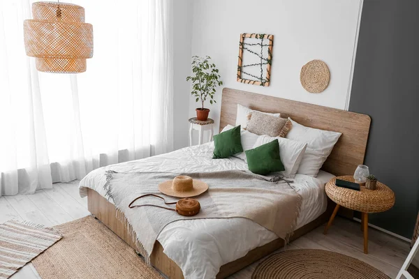Interior Cozy Bedroom Tables Accessories — Stock Photo, Image