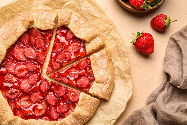 Tasty Strawberry Galette Table Closeup — Photo