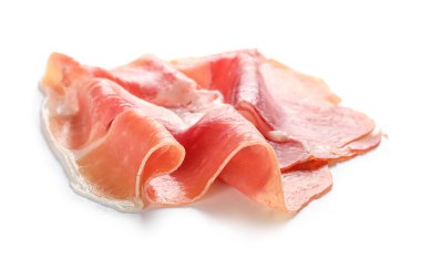 Slice of jamon on white background