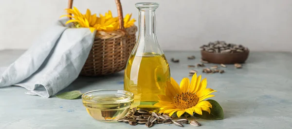 Composition Sunflower Oil Seeds Table — Stock Photo, Image