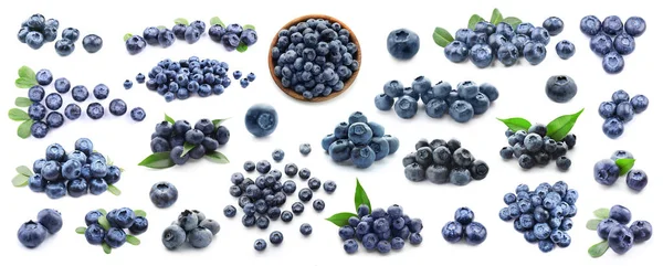 Set Ripe Blueberry Isolated White — Stock Photo, Image