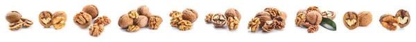 Set Tasty Walnuts Isolated White — Foto Stock