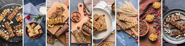 Collage Sweet Cereal Bars Table Top View — 스톡 사진