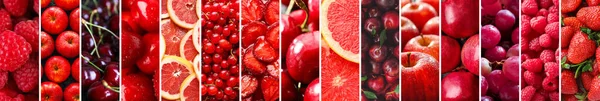 Collage Many Ripe Red Fruits Berries — Fotografia de Stock