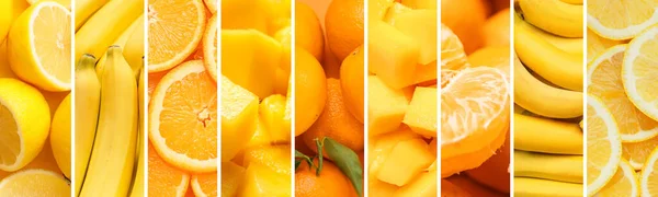 Collage Many Ripe Yellow Fruits — Foto de Stock