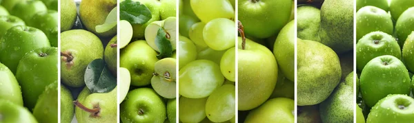 Collage Many Ripe Green Fruits — Stockfoto