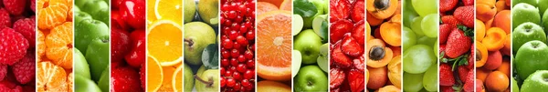 Collage Many Different Ripe Fruits Berries — 스톡 사진