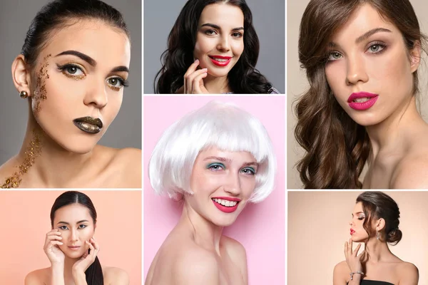 Beauty Collage Fashionable Young Women — Stockfoto
