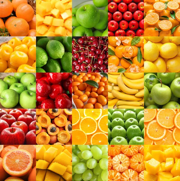 Collage Many Different Ripe Fruits — ストック写真