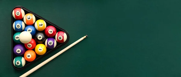 Billiard Balls Triangle Cue Table Top View Banner Design — Stock Photo, Image