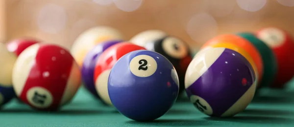 Colorful Billiard Balls Table Closeup — Stock Fotó