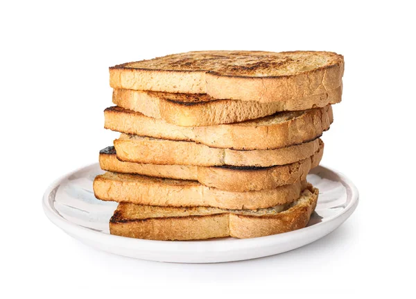 Plate Stack Tasty Toasts White Background — стоковое фото