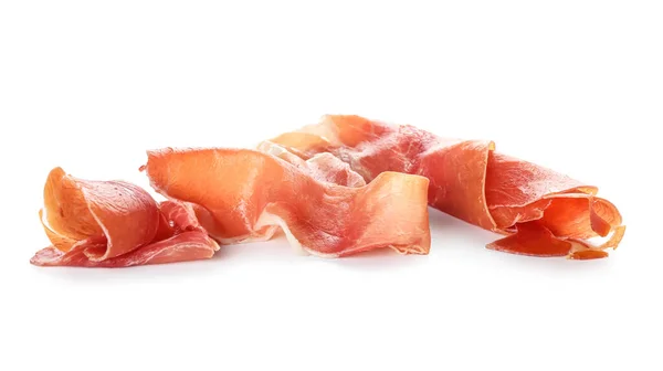 Slices Delicious Jamon Isolated White Background — Φωτογραφία Αρχείου