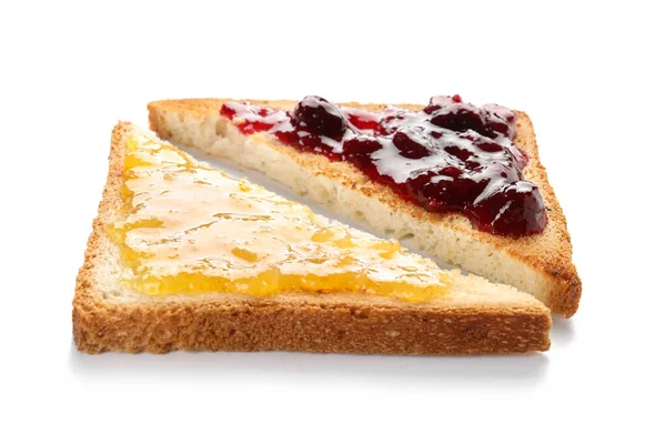 Pieces Toasted Bread Jam Isolated White Background — Photo