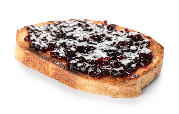 Piece Toasted Bread Jam Isolated White Background — Photo