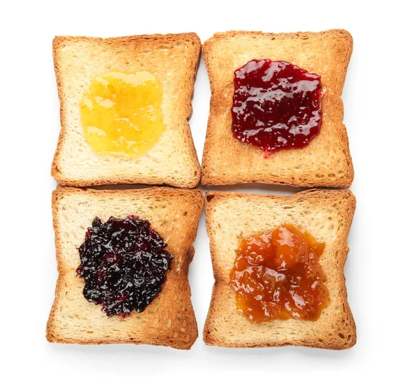 Toasts Delicious Jam Isolated White Background — Stock Photo, Image