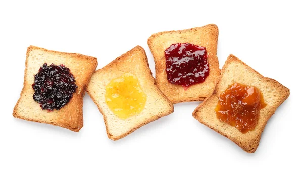 Toasts Delicious Jam Isolated White Background — Zdjęcie stockowe