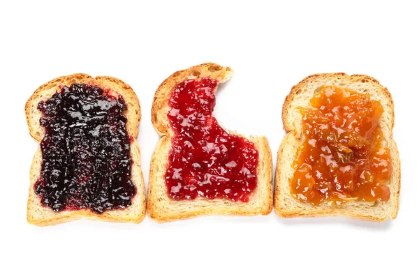 Toasts Delicious Jam White Background — стоковое фото