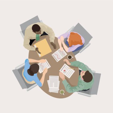 Colleagues having business meeting, top view