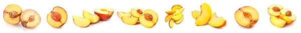 Set Ripe Cut Peaches Isolated White —  Fotos de Stock