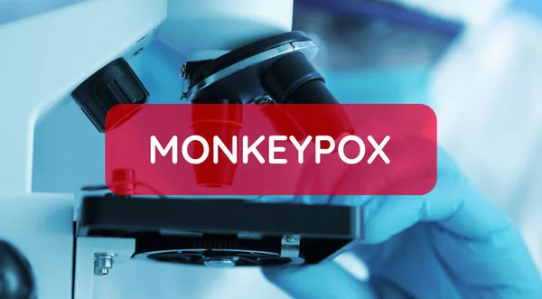 Banner Scientist Studying Monkeypox Virus Laboratory Closeup — Stockfoto