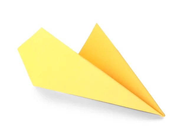 Κίτρινο Χαρτί Αεροπλάνο Άσπρο Φόντο — Φωτογραφία Αρχείου