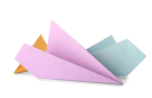 Färgglada Papper Flygplan Vit Bakgrund — Stockfoto
