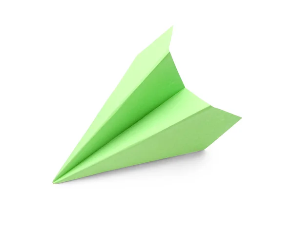 Grünes Papier Flugzeug Auf Weißem Hintergrund — Stockfoto